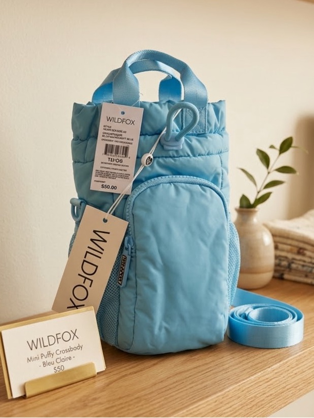 Wildfox Light Blue Puffy Mini Crossbody drink carrier